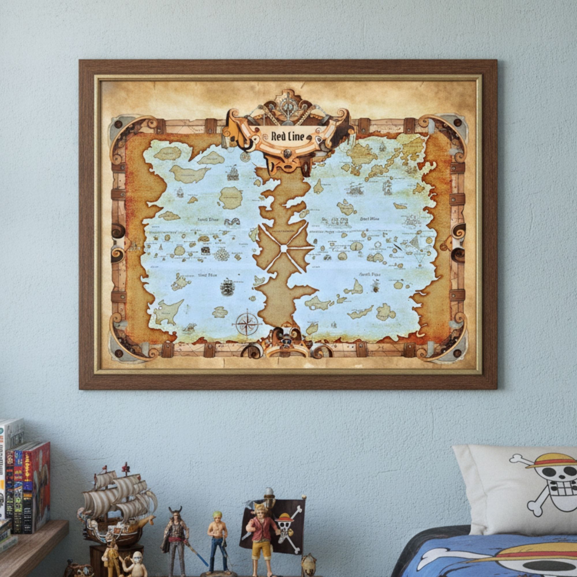 One Piece World Map Poster, Vintage Nautical Anime Wall Art, Digital Download