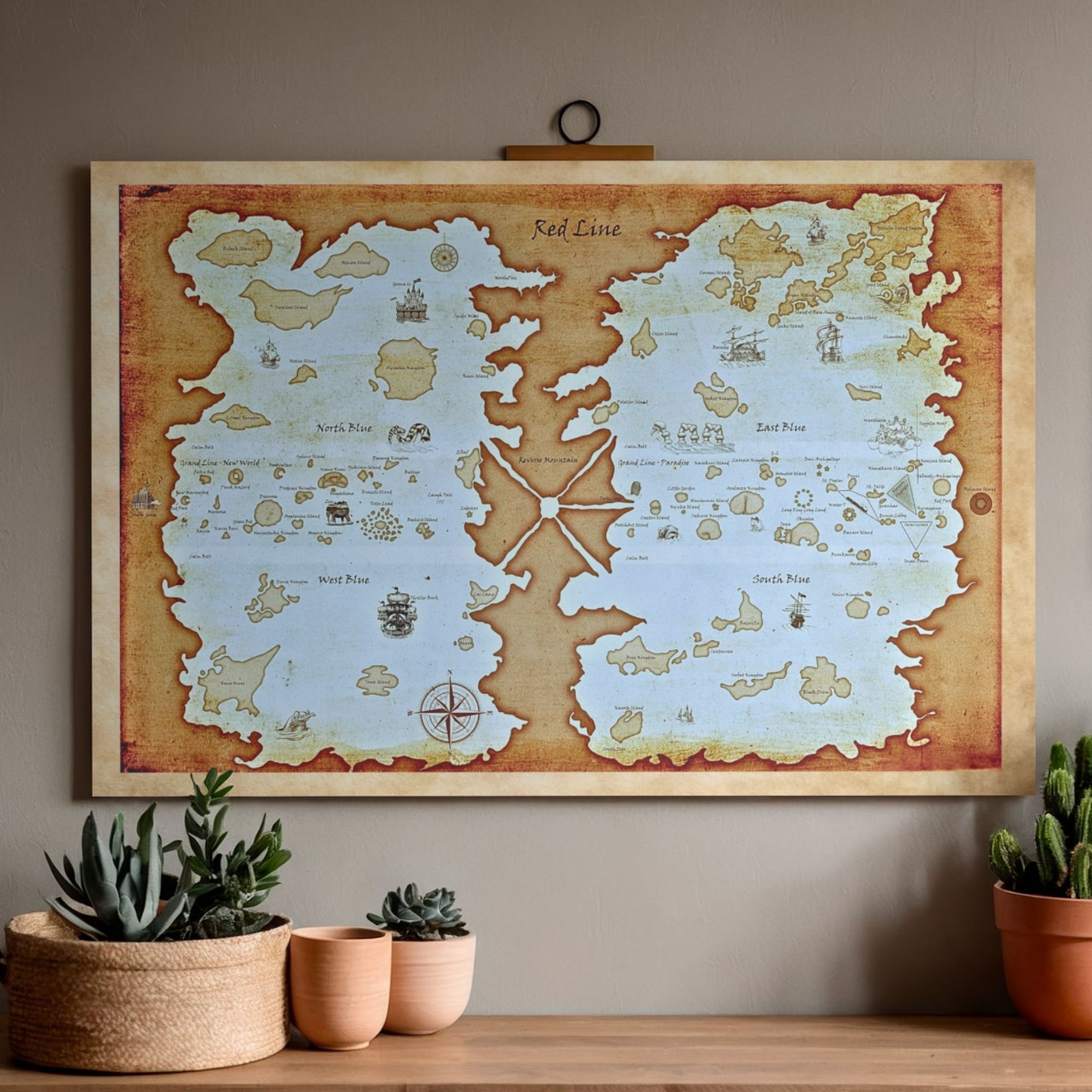 One Piece World Map Poster, Vintage Nautical Anime Wall Art, Digital Download - görsel 2