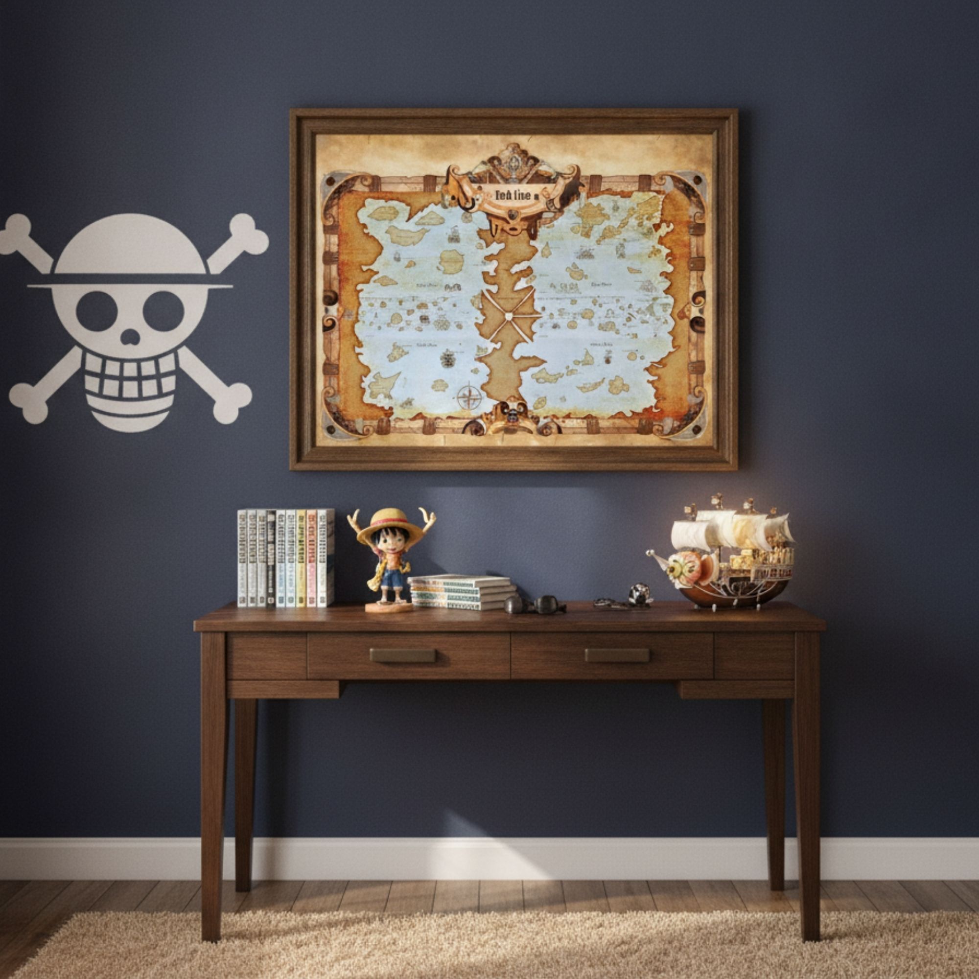 One Piece World Map Poster, Vintage Nautical Anime Wall Art, Digital Download - görsel 3