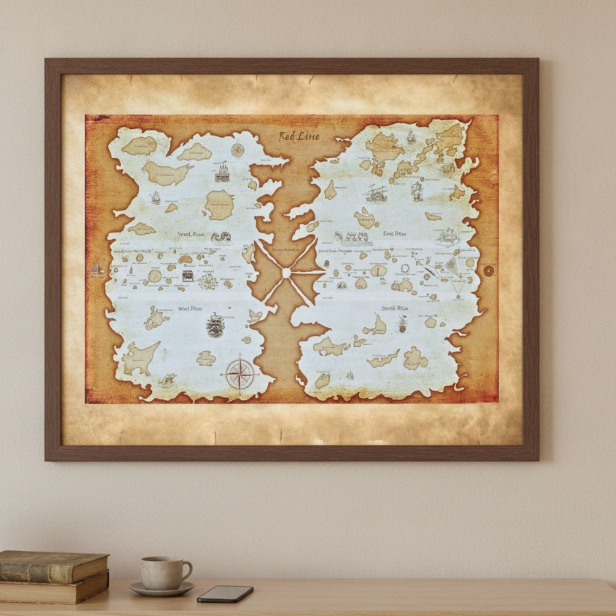 One Piece World Map Poster, Vintage Nautical Anime Wall Art, Digital Download - görsel 6