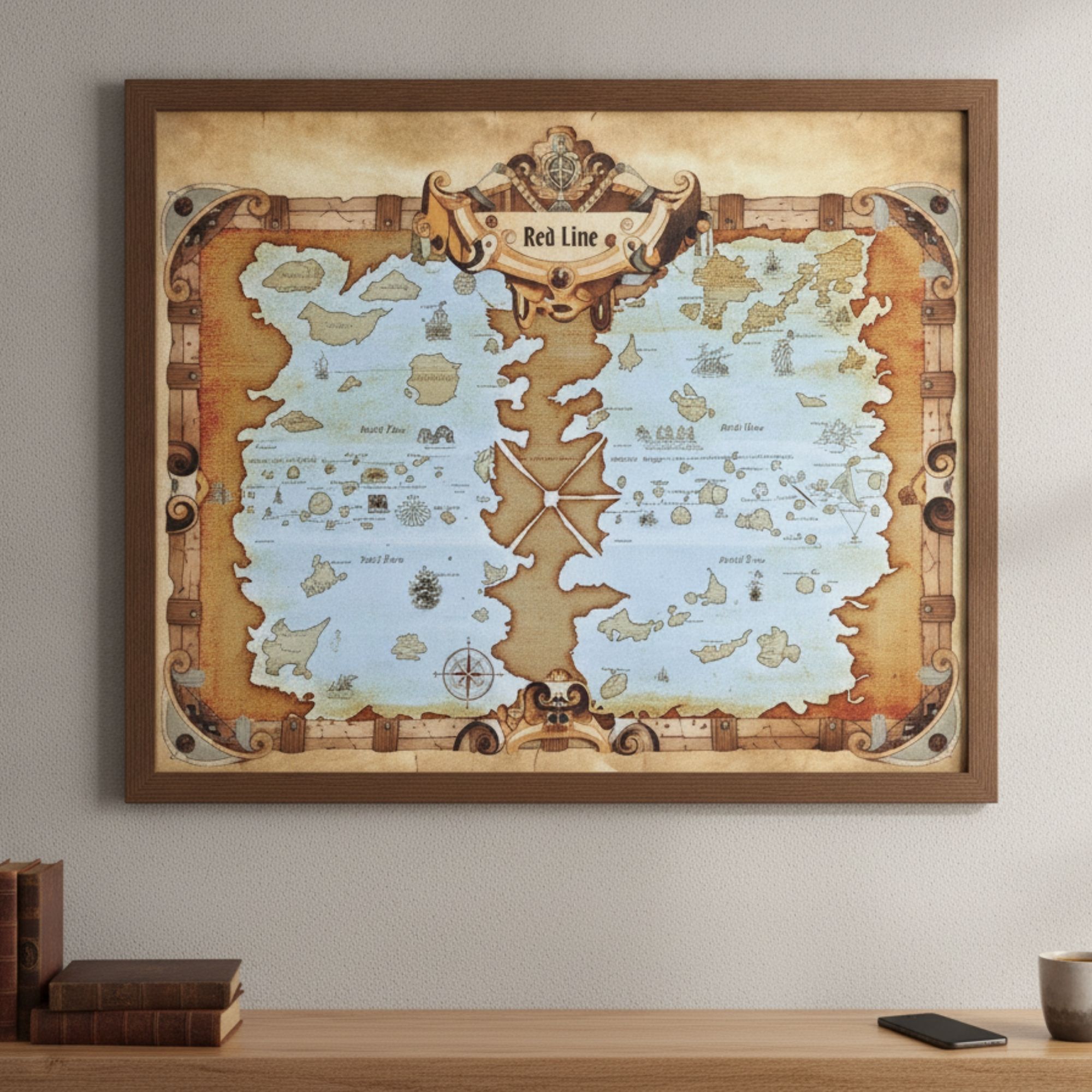One Piece World Map Poster, Vintage Nautical Anime Wall Art, Digital Download - görsel 7