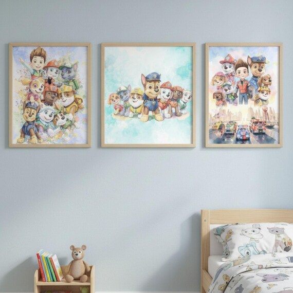 Paw Patrol Watercolor Poster Set, Kids Room Wall Art, Toddler Nursery Decor, Instant Download PDF - görsel 3
