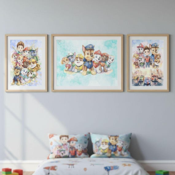 Paw Patrol Watercolor Poster Set, Kids Room Wall Art, Toddler Nursery Decor, Instant Download PDF - görsel 5