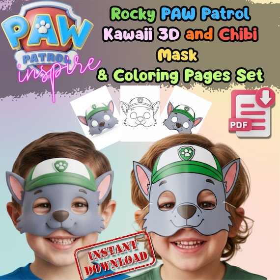 Rocky Paw Patrol Mask Printable, Kids Birthday Party Costume Activity, Screen Free Craft (PDF)