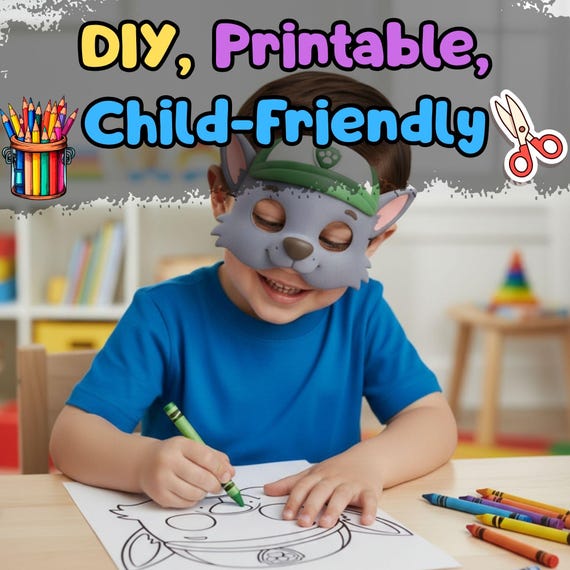 Rocky Paw Patrol Mask Printable, Kids Birthday Party Costume Activity, Screen Free Craft (PDF) - görsel 2