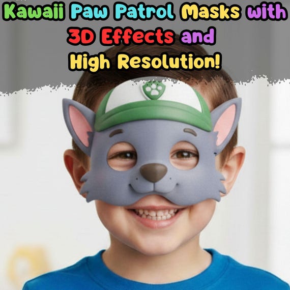 Rocky Paw Patrol Mask Printable, Kids Birthday Party Costume Activity, Screen Free Craft (PDF) - görsel 3