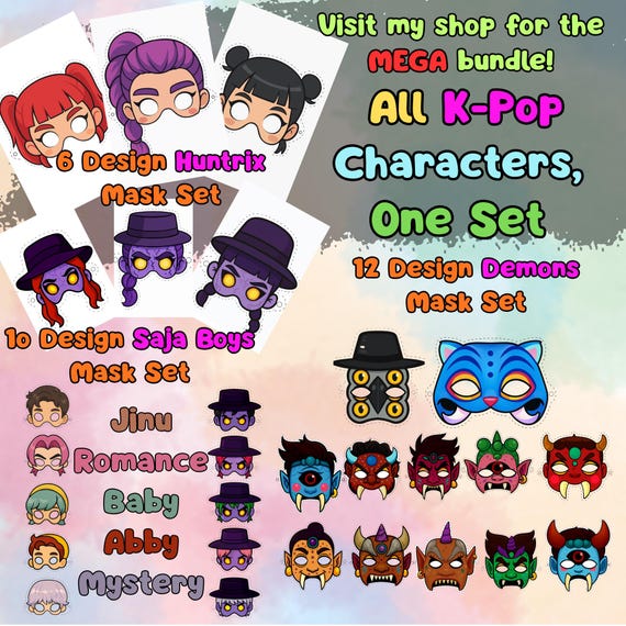 Rumi KPop Demon Hunters Mask Printable, Kids Birthday Party Activity, Outdoor Craft, Party Favor PDF - görsel 2