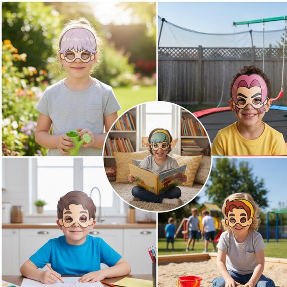 Saja Boys 10 Mask Set Printable, KPop Kids Birthday Party Activity, Outdoor Garden Craft PDF - görsel 6
