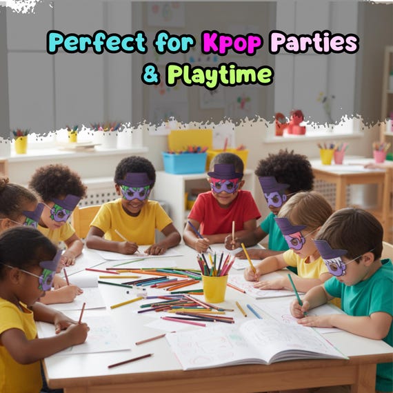 Saja Boys 10 Mask Set Printable, KPop Kids Birthday Party Activity, Outdoor Garden Craft PDF - görsel 7