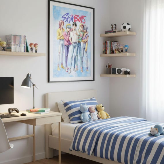 Saja Boys K-Pop Demon Hunters Poster, Watercolor Fan Art Wall Decor, Digital Download - görsel 2