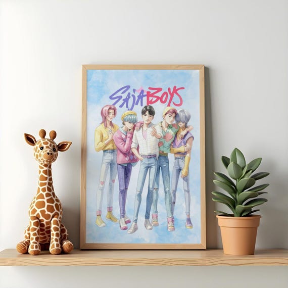 Saja Boys K-Pop Demon Hunters Poster, Watercolor Fan Art Wall Decor, Digital Download - görsel 4