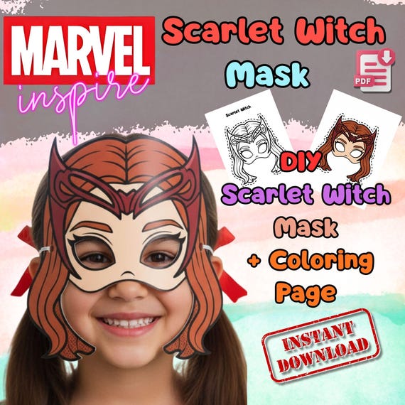 Scarlet Witch Mask Printable, Girls Birthday Party Activity, Outdoor Garden Craft, Party Favor PDF