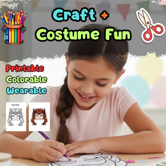 Scarlet Witch Mask Printable, Girls Birthday Party Activity, Outdoor Garden Craft, Party Favor PDF - görsel 2