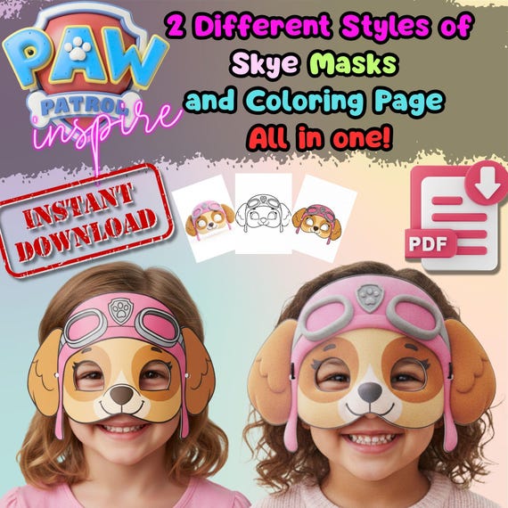 Skye Paw Patrol Mask Printable, Girls Birthday Party Activity, Outdoor Garden Craft, Party Favor PDF