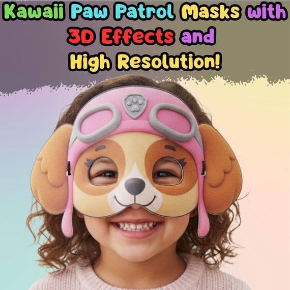 Skye Paw Patrol Mask Printable, Girls Birthday Party Activity, Outdoor Garden Craft, Party Favor PDF - görsel 4