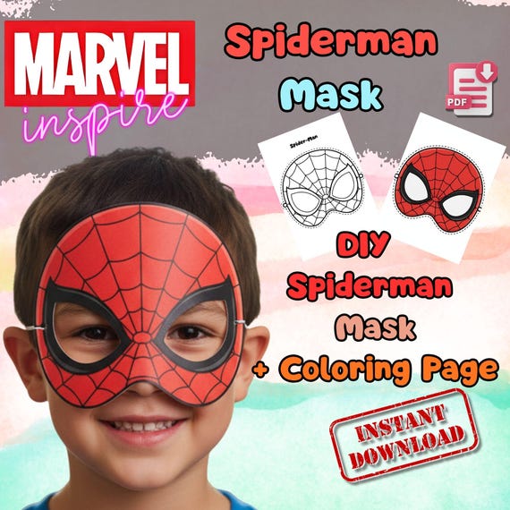 Spiderman Mask Printable, Kids Birthday Party Activity, Outdoor Garden Craft, Summer Party Favor PDF
