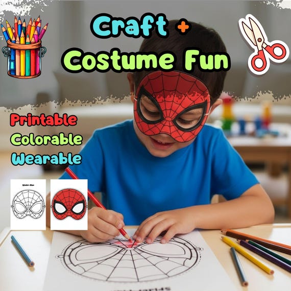 Spiderman Mask Printable, Kids Birthday Party Activity, Outdoor Garden Craft, Summer Party Favor PDF - görsel 2