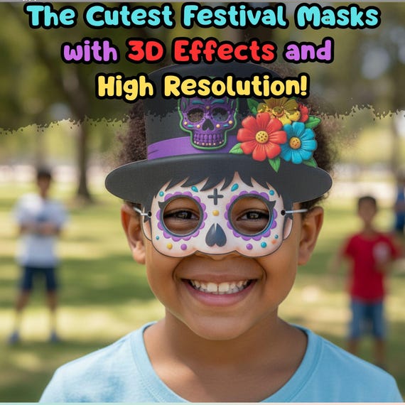 Sugar Skull Mask and Coloring Page for Boys (Digital Download) - görsel 3