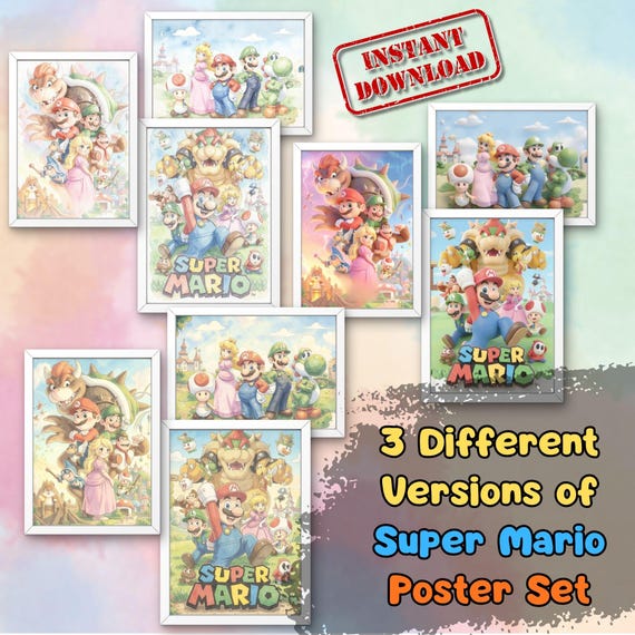 Super Mario Wall Art Prints, Watercolor Kawaii, Ghibli Inspired, Nintendo Poster (Digital Download)