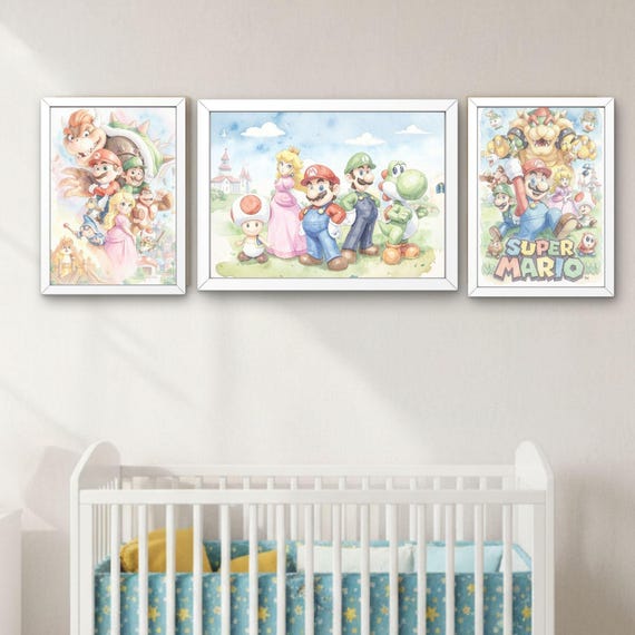 Super Mario Wall Art Prints, Watercolor Kawaii, Ghibli Inspired, Nintendo Poster (Digital Download) - görsel 6