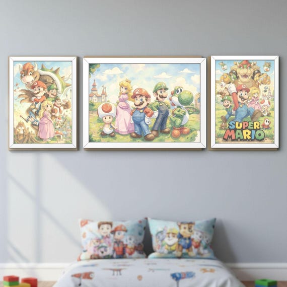 Super Mario Wall Art Prints, Watercolor Kawaii, Ghibli Inspired, Nintendo Poster (Digital Download) - görsel 7