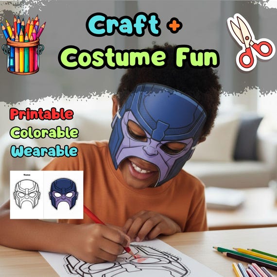 Thanos Mask Printable, Kids Birthday Party Activity, Outdoor Garden Craft, Summer Party Favor PDF - görsel 2