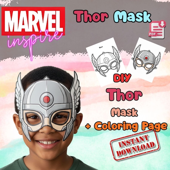 Thor Mask Printable, Kids Birthday Party Activity, Outdoor Garden Craft, Summer Party Favor PDF