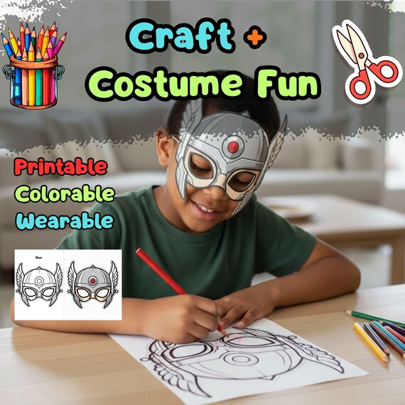 Thor Mask Printable, Kids Birthday Party Activity, Outdoor Garden Craft, Summer Party Favor PDF - görsel 2