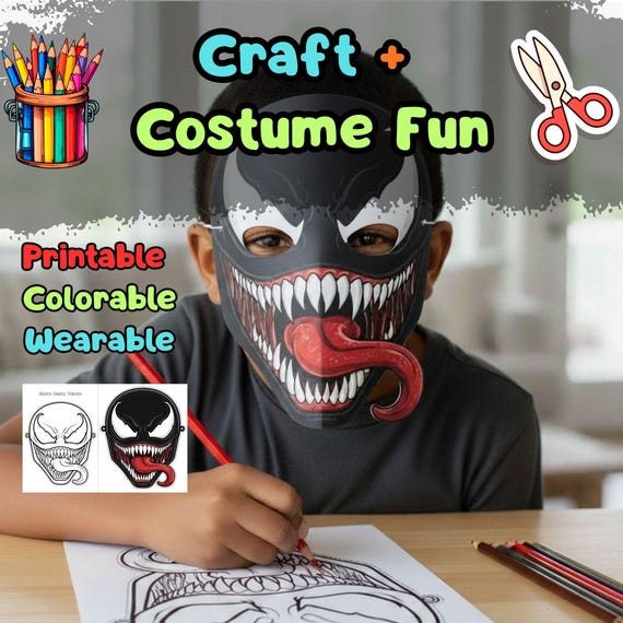Venom Mask Printable, Kids Birthday Party Activity, Outdoor Garden Craft, Summer Party Favor PDF - görsel 2