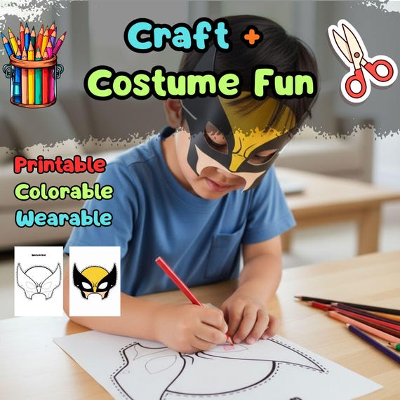 Wolverine Mask Printable, Kids Birthday Party Activity, Outdoor Garden Craft, Summer Party Favor PDF - görsel 2