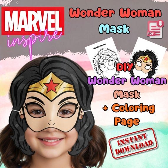 Wonder Woman Mask Printable, Girls Birthday Party Activity, Outdoor Garden Craft, Party Favor PDF