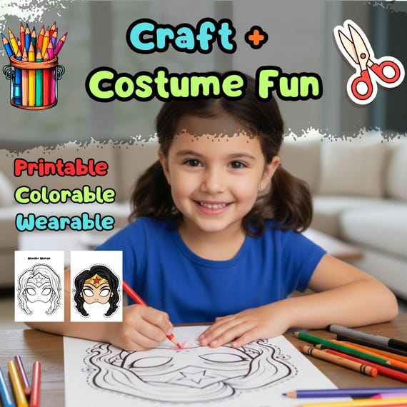 Wonder Woman Mask Printable, Girls Birthday Party Activity, Outdoor Garden Craft, Party Favor PDF - görsel 2