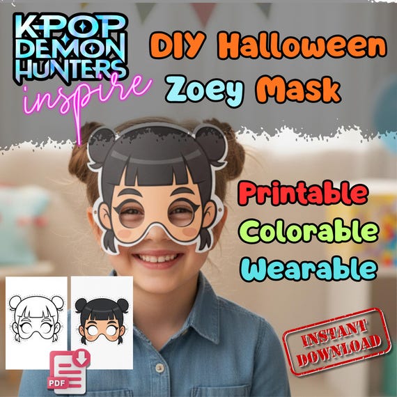 Zoey KPop Demon Hunters Mask Printable, Kids Birthday Party Activity, Outdoor Craft, Party Favor PDF